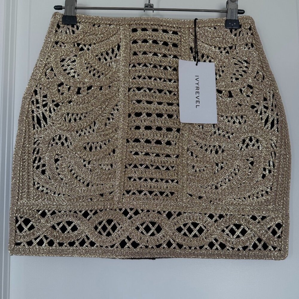 IVYREVEL GOLD CROCHET MINI SKIRT- NEW WITH TAGS- NEVER WORN